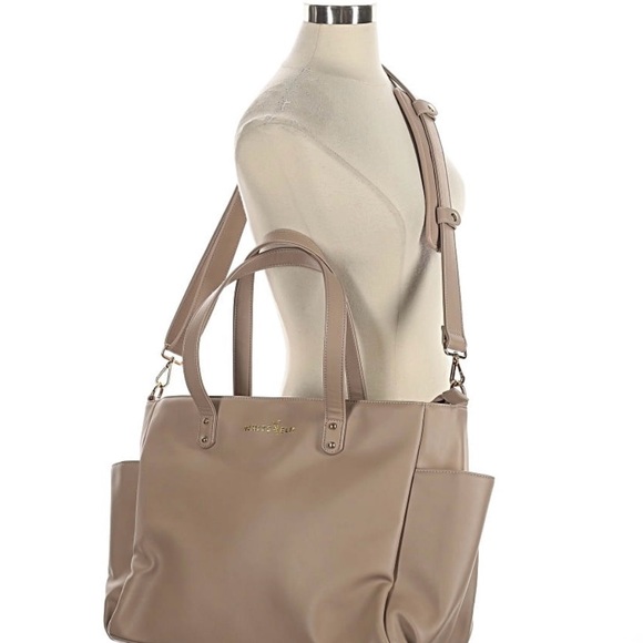 White Elm Aquila Tote Bag Taupe Laptop Bag Travel W/ Padded Crossbody Strap - Picture 2 of 16